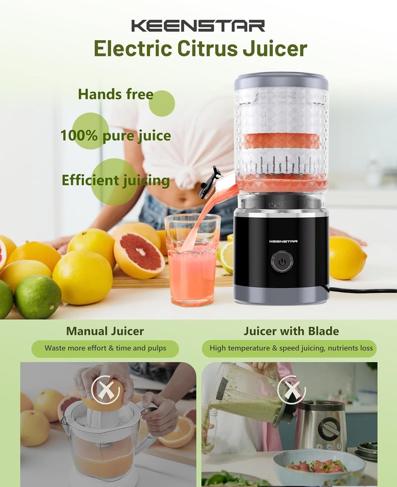 KEENSTAR Electric Citrus Juicer, Automatic Orange Juicer Squeezer with Power Cord, Portable Juicer with Cleaning Brush for Lemon, Grapefruit, High Juice Yield, One Touch Operation, Easy to Clean - Image 2